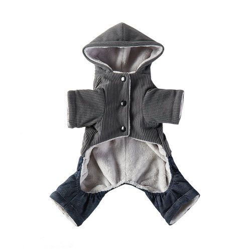 Corduroy Pet Four-legged Hooded Fleece Lined Coat